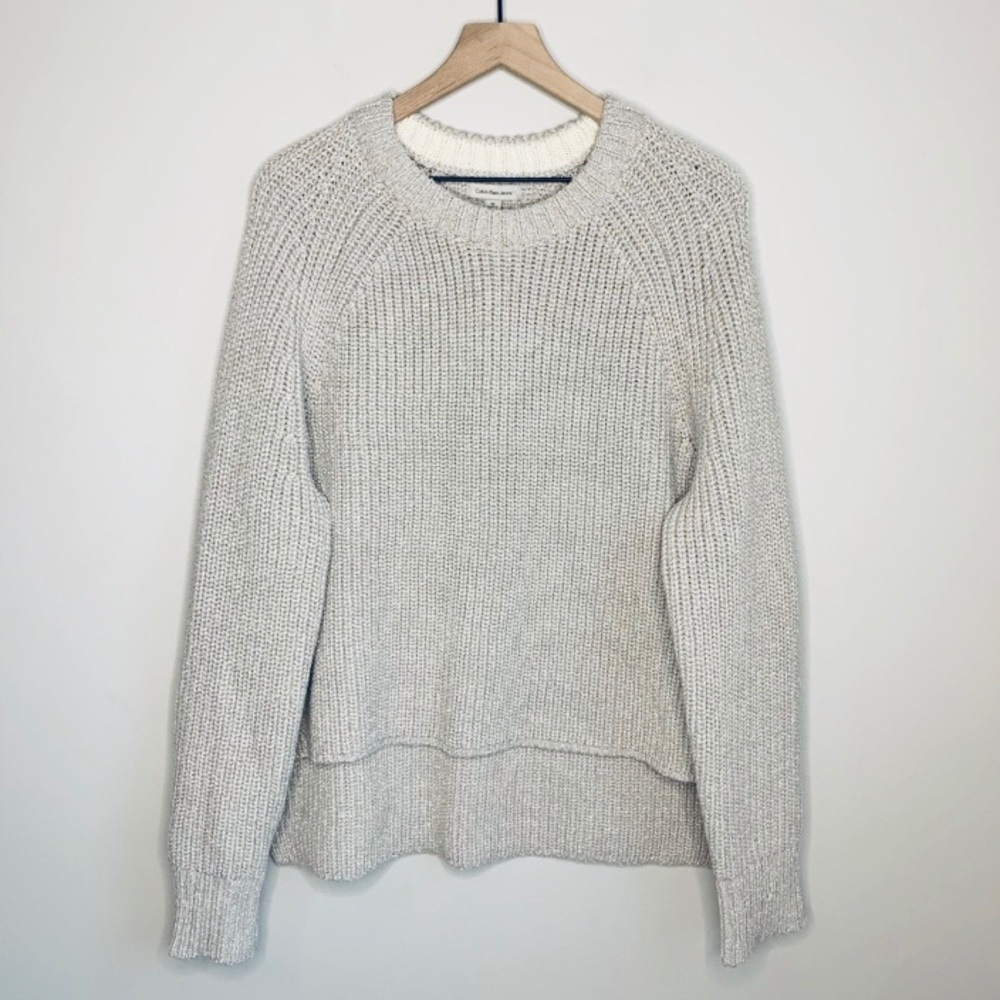 NWT Calvin Klein Metallic Knit Step Hem Sweater